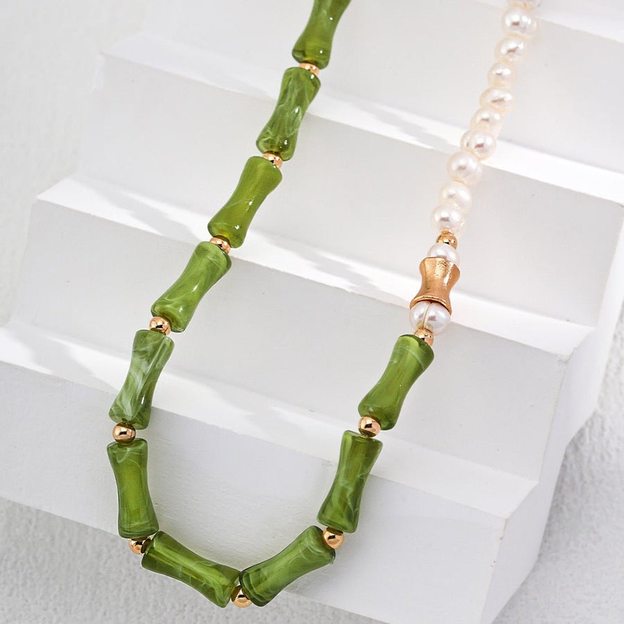 Green Stone Pearl Necklace