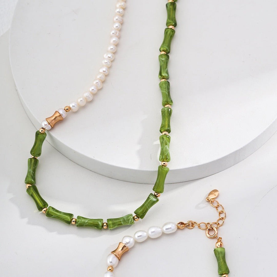 Green Stone Pearl Necklace