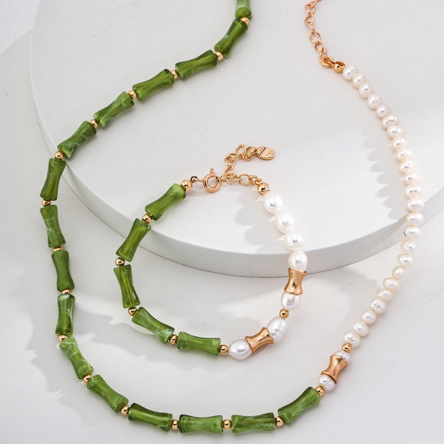 Green Stone Pearl Necklace