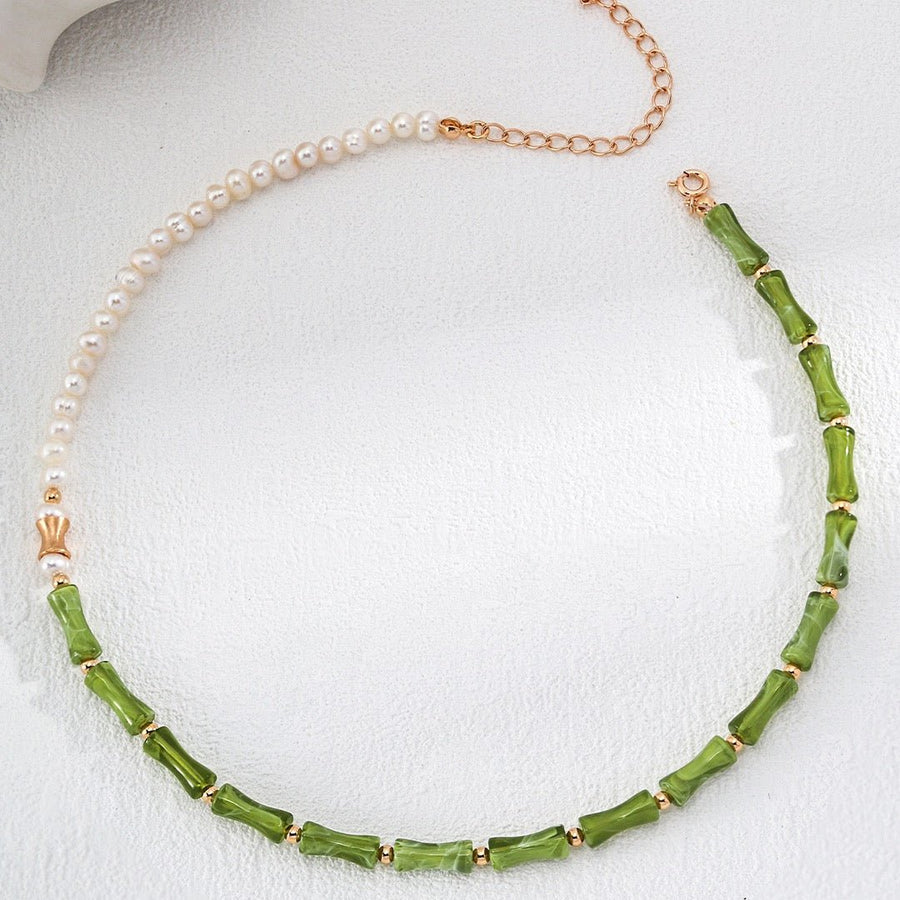 Green Stone Pearl Necklace